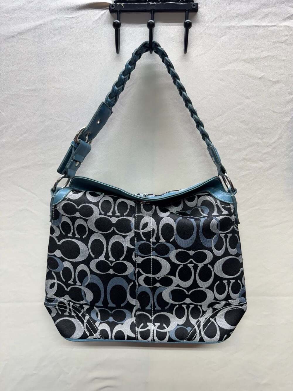 Coach Signature C Op Art Hobo Shoulder Bag Black Blue